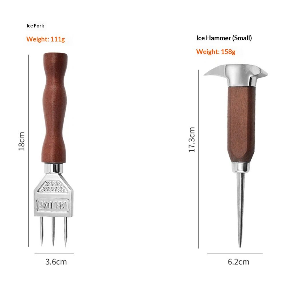 Ice Pick set of 2-Stainless Steel Ice Crusher with Wood Handle, Japanese Style Ice Chipper Ideal for Bars and Home