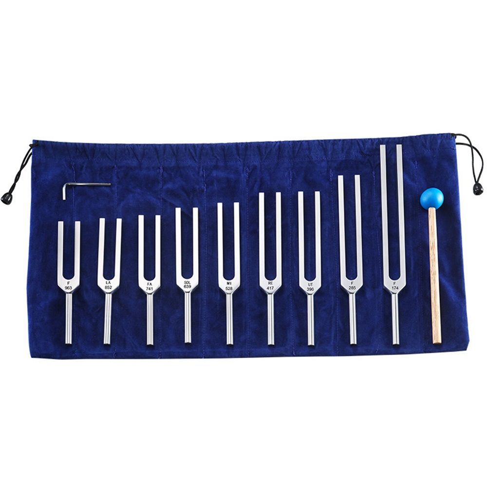 Tuning Fork Set - 9 Tuning Forks Perfect for Healing, Chakra, Sound Therapy, Keep Body, Mind and Spirit in Perfect Harmony.(174 Hz, 285 Hz, 396 Hz, 417 Hz, 528 Hz, 639 Hz etc)