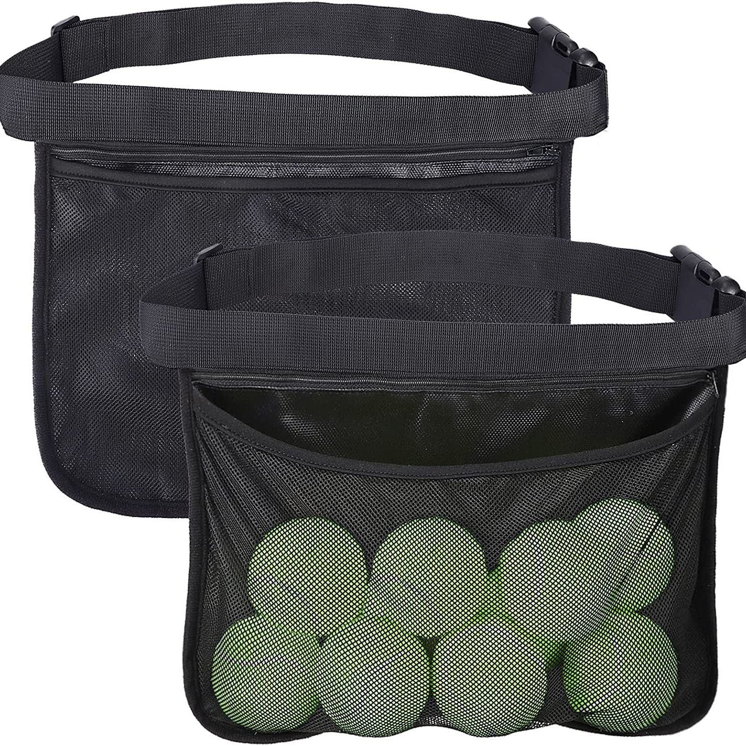 2 pack Tennis Ball Holder, Holder Bag for Women, Men & Teens, Ball Pouch, Mesh Waist Hip Bag Carrier, Easy Holding 6-8 Pickle Balls or Tennis, Versatile Accessories & Gifts