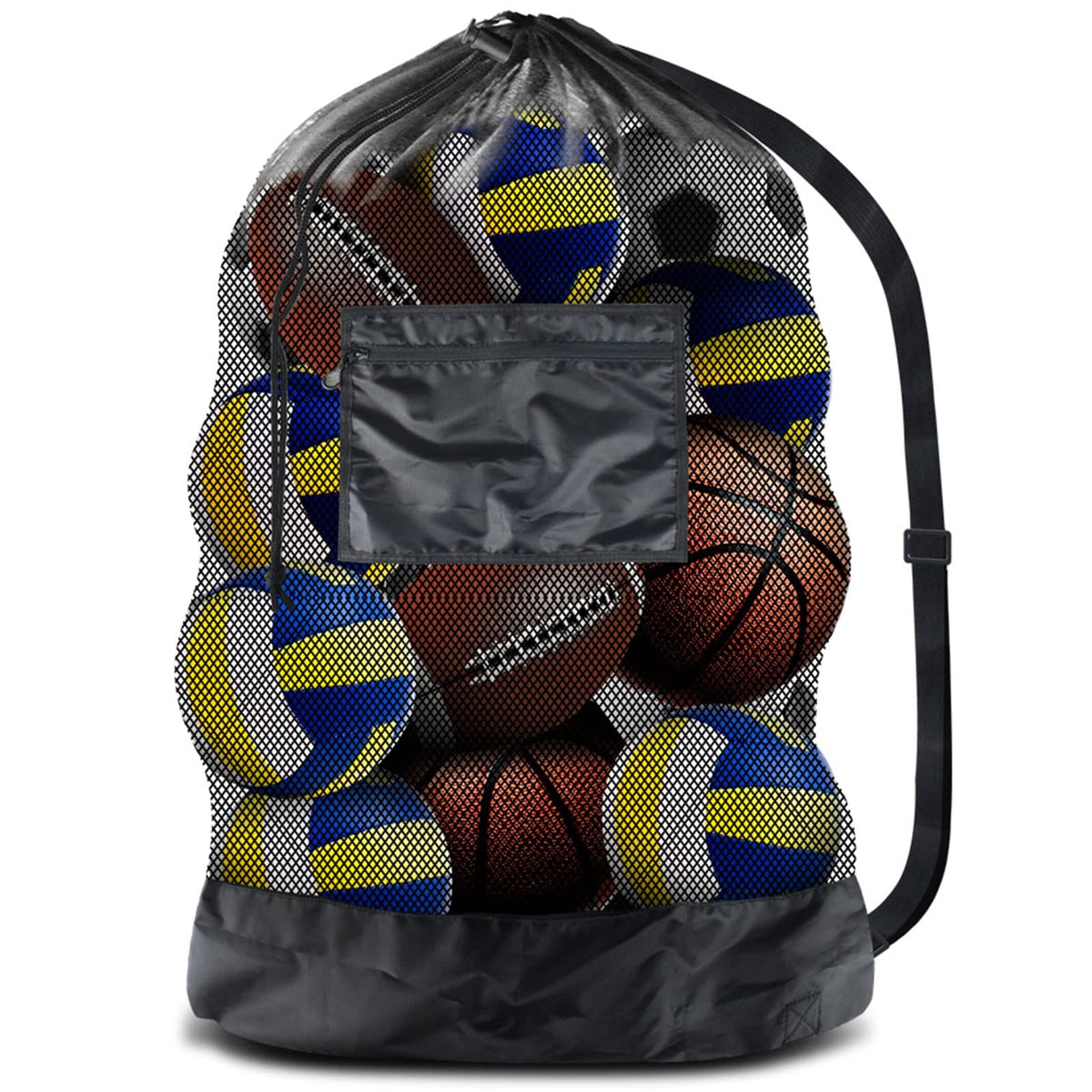 Extra Large Heavy Duty Mesh Bag. Best for Soccer Ball, Water Sports, Beach Cloth, Swimming Gears. Adjustable Shoulder Strap. Secure Side Pocket（30” x 40”）