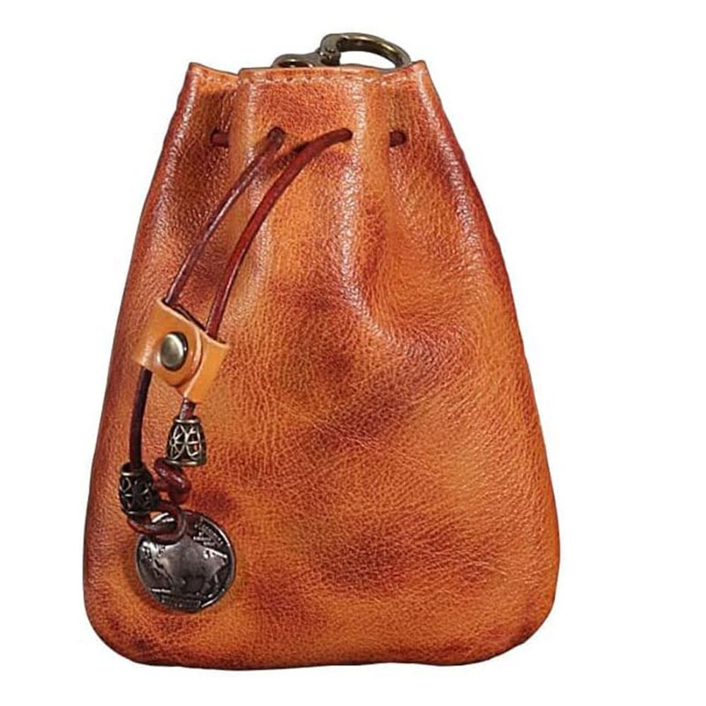 Leather Mini Vintage Purse - Drawstring Coin Purse Card Bag Key Bag Change Purse - Personality Coin Purse For Men and Women- Brown