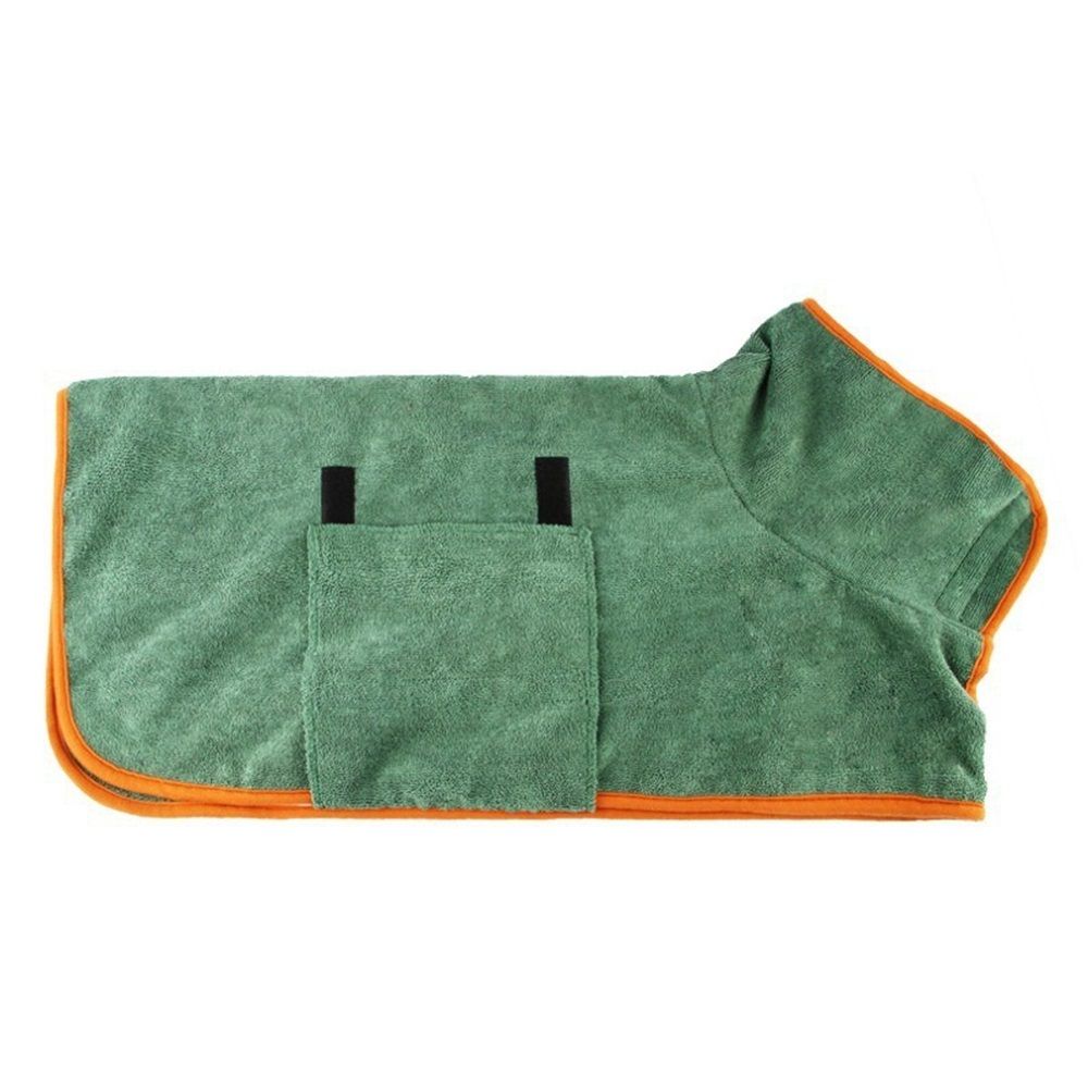 Dog Drying Coat - Fast Drying Dog Towel Robe - Microfiber Super Absorbent Pet Bathrobe, Adjustable Collar & Belly Strap Pet Coat Pet Bath Robe Towel  Dark Green S