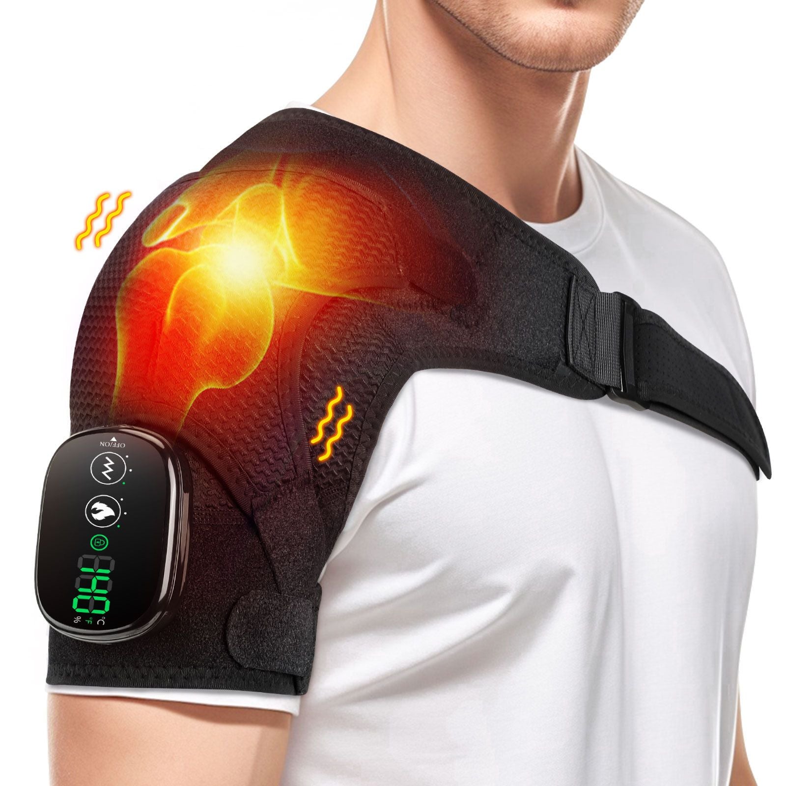 Cordless Heated Shoulder Massager Wrap, Portable Shoulder Brace Heating Pad with 3 Heat for Pain Cuff Frozen Relief Deep Tissue Warmer Gift for Men Women