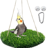Large Bird Foraging Mat Toys, Natural Bird Grass Hammock Swing Toy with Hooks, Climbing Perch Hanging Toy for Parakeets, Parrot, Cockatiels, Bearded Dragon, Snake（rotundity）
