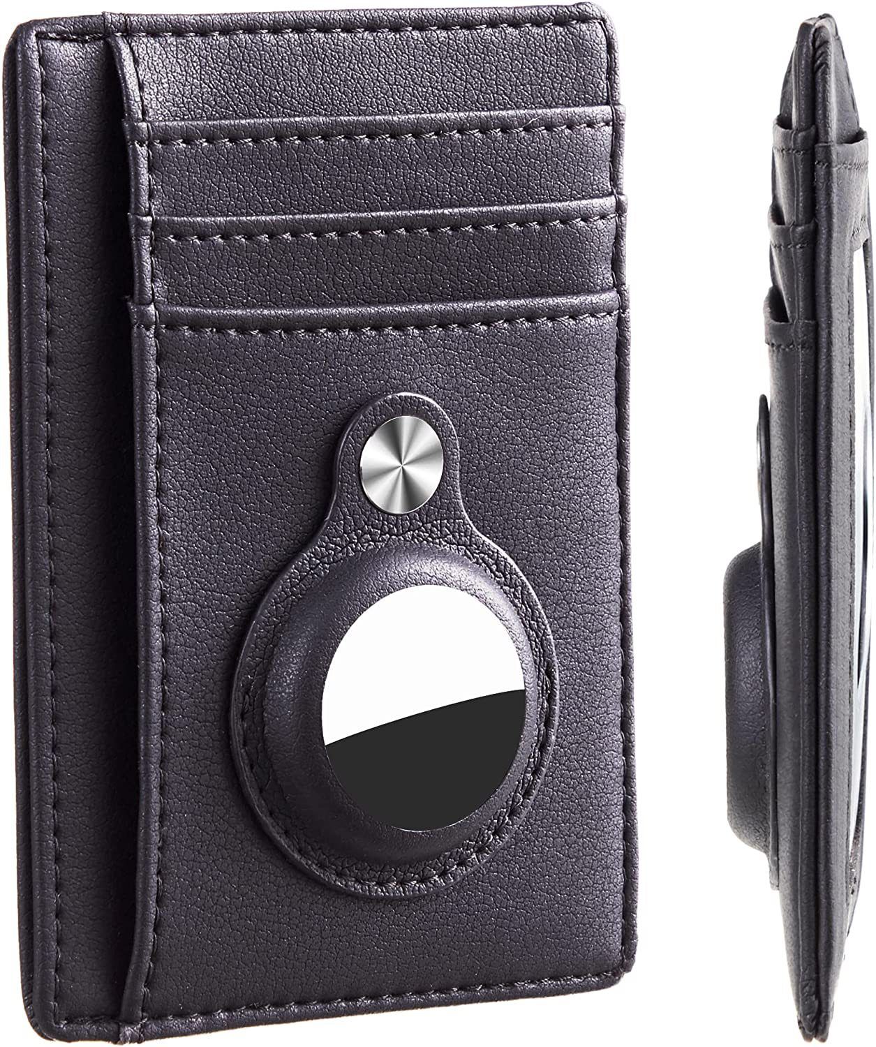 Slim Minimalist Front Pocket Air Tag Wallet, RFID Blocking Card Holder Wallet with Airtag Holder Anti theft card swiping bag (Small lychee pattern)