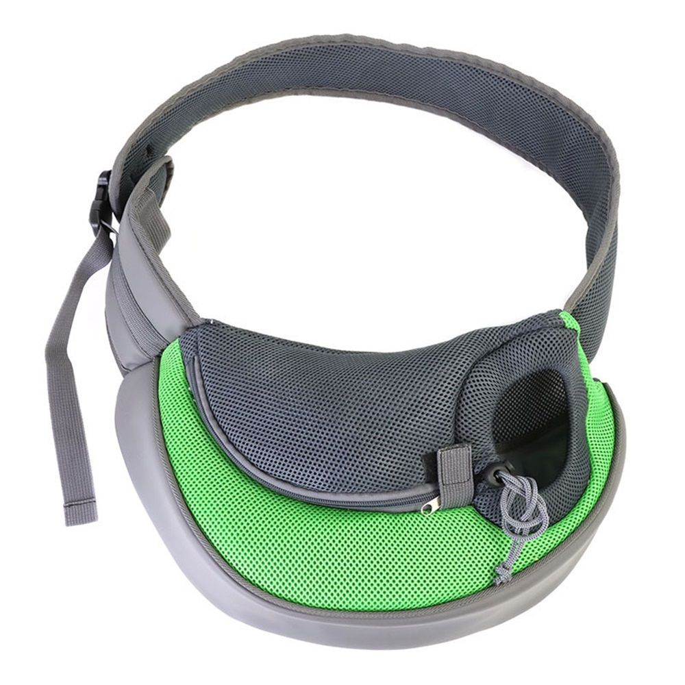 Pet Sling Carrier for Small Dogs & Cats – Hands-Free Puppy Carrier with Safety Hook, Large Zipper Pocket, Soft Breathable Mesh, Adjustable Strap & Reflective Strip (green small size)