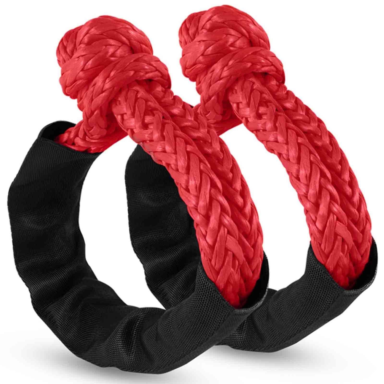2 Pack Red Soft Shackle Breaking Strength  with Protective Sleeve for Off-Road Sailing Trucks UTV Synthetic Road Recovery Rope Soft Shackle for Recovery