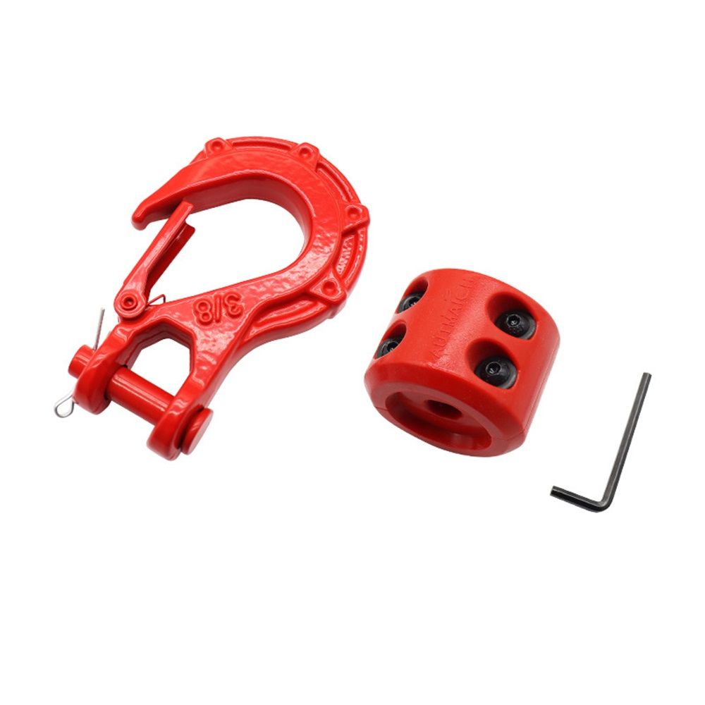 Winch Hook-3/8" Clevis Slip Hook with Safety Latch & Winch Cable Hook Stopper, Grade Forged Steel  Work for Winch Rope, ATV, UTV, Off Road Vehicle, Red
