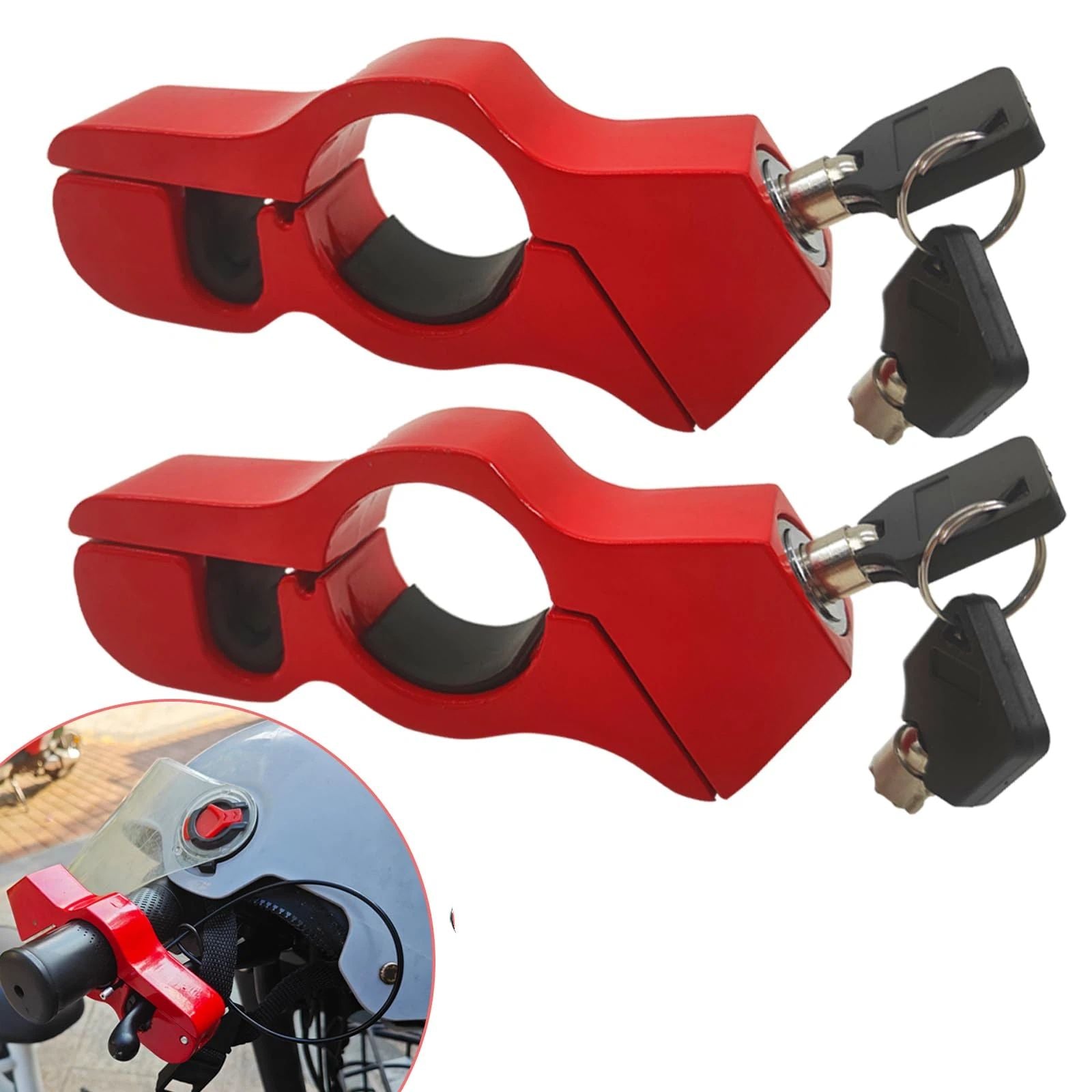 2PC Motorcycle Locks, Helmet Locked & Brake Lock Combo, Anti Theft Motorcycles Handlebar Lock for Motor Moped Motorbike Scooters ATV Dirt Bike Street Bike Electric Scooters