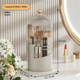 Makeup Brush Holder with Lid 360 Rotating Clear Dustproof Make Up Organizers for Vanity Bathroom Countertop, Transparent（Only storage box）