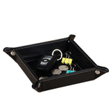 Valet Tray Desktop Storage Organizer – Premium PU Leather Bedside Vanity Tray Nightstand Caddy Holder for Remote Controller, Keys, Phone, Wallet, Coin, Jewelry, Black