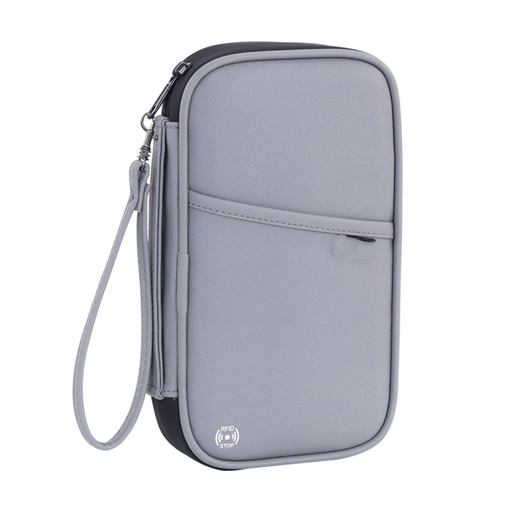 Travel Passport Wallet, Family Passport Holder, Trip Document Organizer, Cover Lightweight Portable Document Organizer with Wrist Strap (Grey)