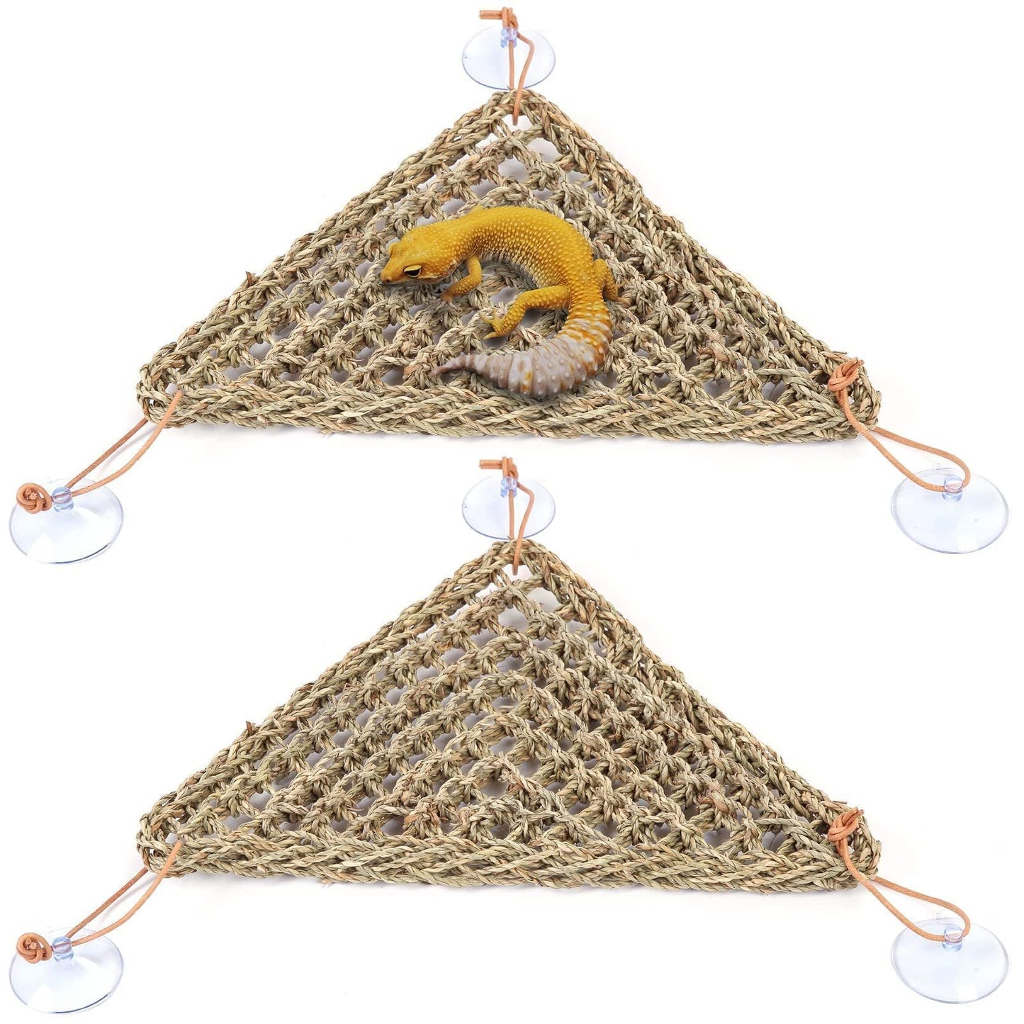 Reptile Hammock Corner Triangle 2 PCS,Natural Seagrass Fiber,Bearded Dragon Tank Accessories Habitat Decor for Lizard,Iguanas,Chameleon and Hermit Crabs