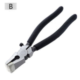 Glass Running Pliers With Curved Jaws - Professional Glass Breaking Tool for Stained Work, Key Fob Hardware Install, Mosaics - Black With 2 of Rubber Tips 8-Inch