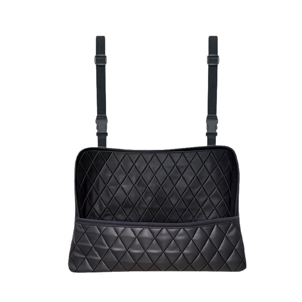 Car Net Pocket Handbag Holder Between Seats, Luxury Quilted Purse Car Organizer With 2 Extra Pockets For Storage, Black