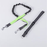 Hands-Free Waist Leash for Dog Walking, Running and Hiking, Adjustable Belt with Double Handle, Reflective Bungee Design for Large & Medium Dogs (Green 2.5cm *70-120cm)