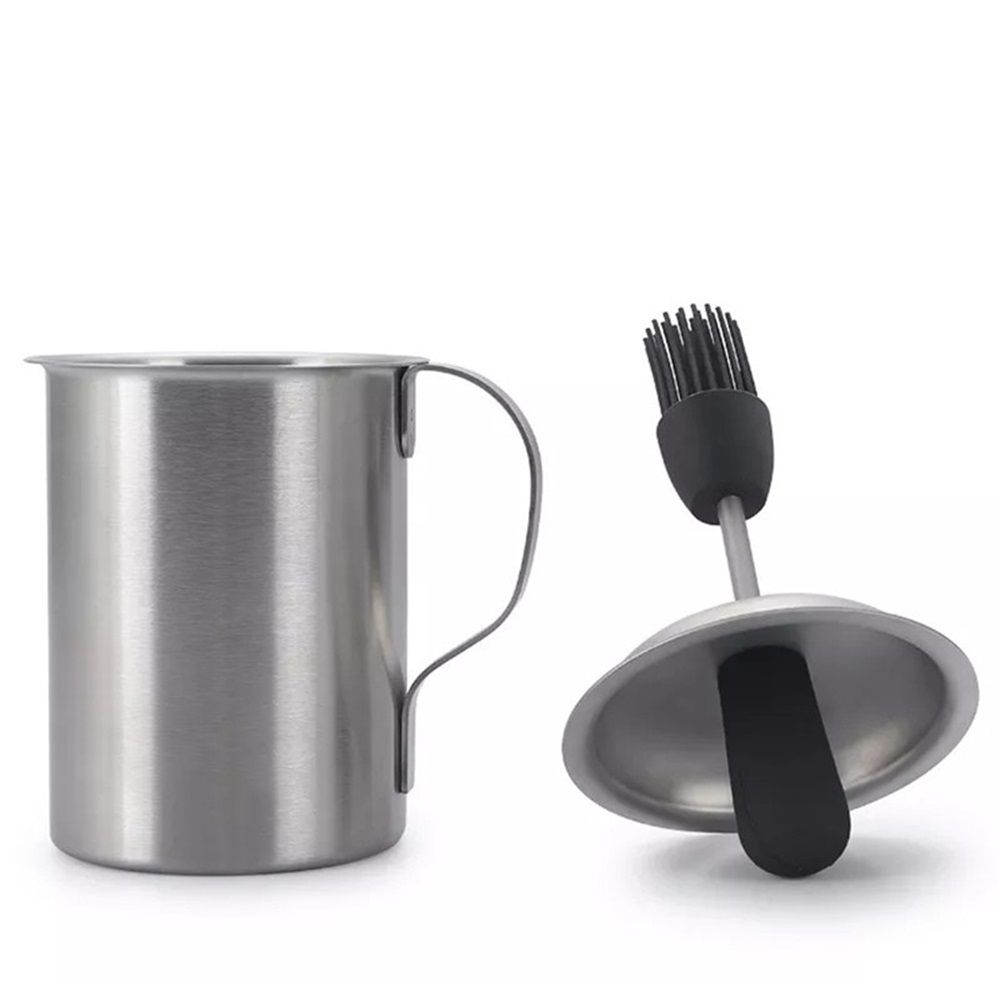 Stainless steel oil pot brush integrated oil pot silicone oil brush bottle barbecue oil pot with brush, used for cooking and grilling