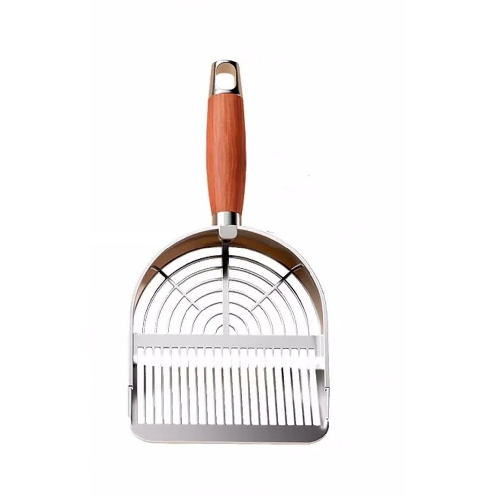 Stainless Steel Metal Cat Litter Scoop - Durable, Anti-Break Handle  for Cat Litter Box Strip Holes Easy Cleaning（Original color ）Long shovel