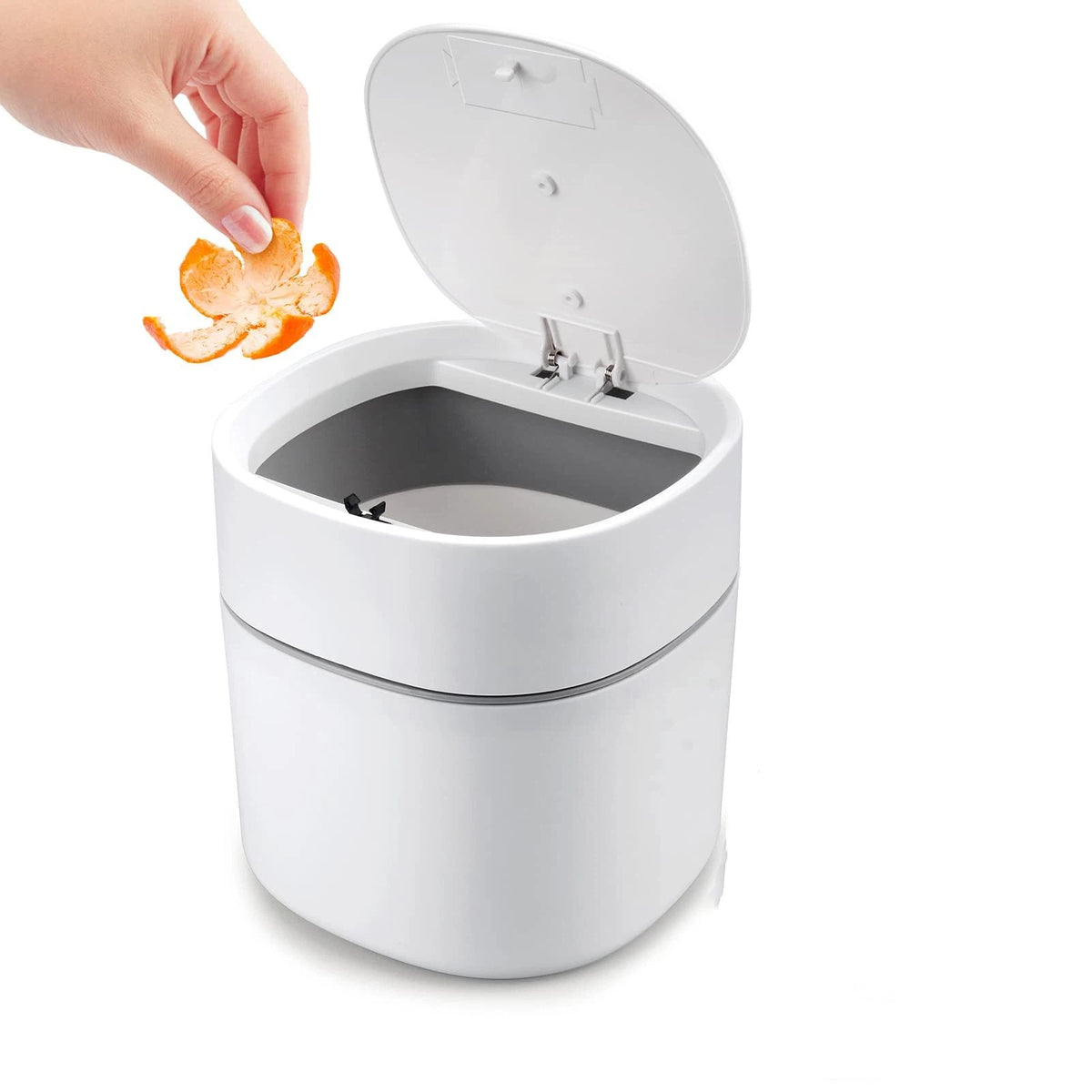 Mini Desk Trash Can with Lid,  Press-Top Tiny Countertop Waste Basket Small Table Top Plastic Covered Garbage Bin for Desk Top