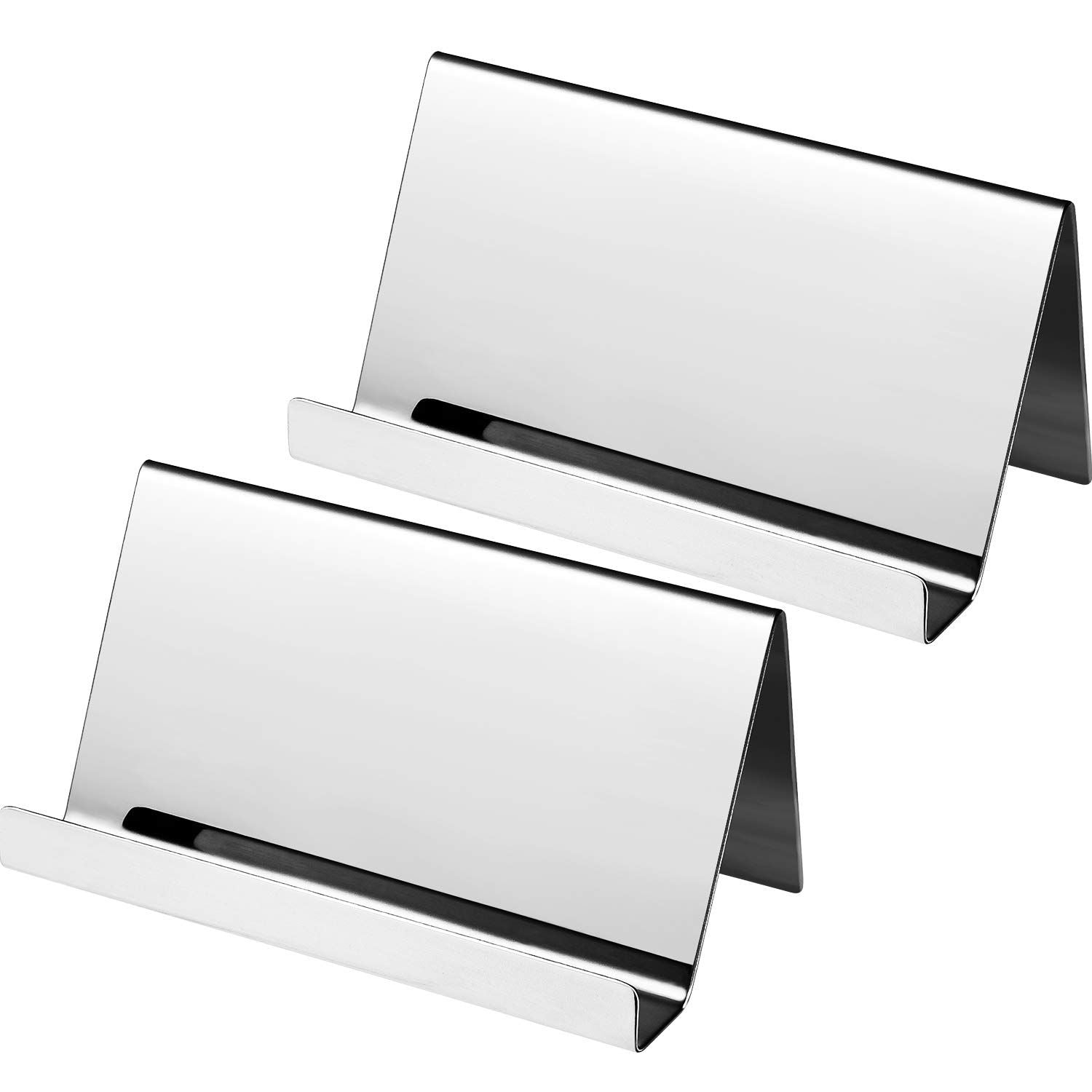 4 Pack Stainless Steel Business Cards Holders Desktop Credit Name Card Display Organizer for Business Mental Name Case Rack for Office Home Daily Use(Silver)
