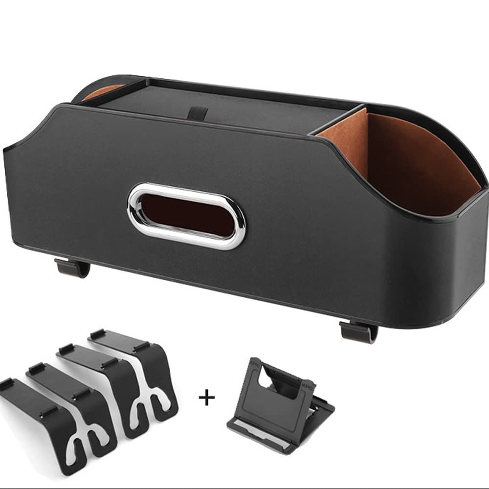 New car headrest Rear seat Multifunctional Storage Box, partition Design, with Cup Holder, Tissue Box, headrest Hook, Suitable for Children and Adults, car Travel Accessories (Black)