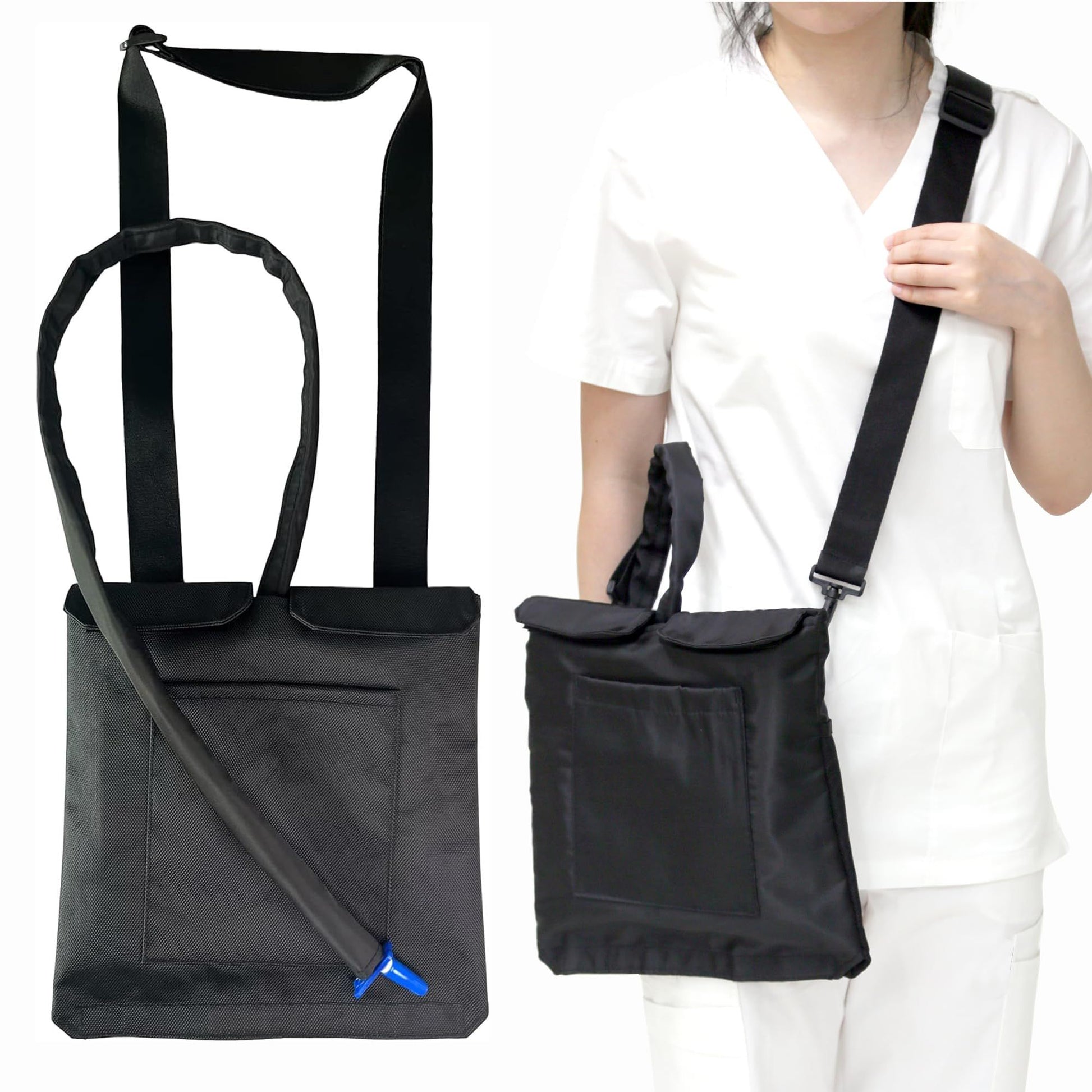 Urine Drainage Bag Holder with Update Catheter Pipe Cover and Adjustable Shoulder Straps, Catheter Bag Covers Front and Back with Catheter Bags - Crossbody or Hangs (Black，noiy bag)
