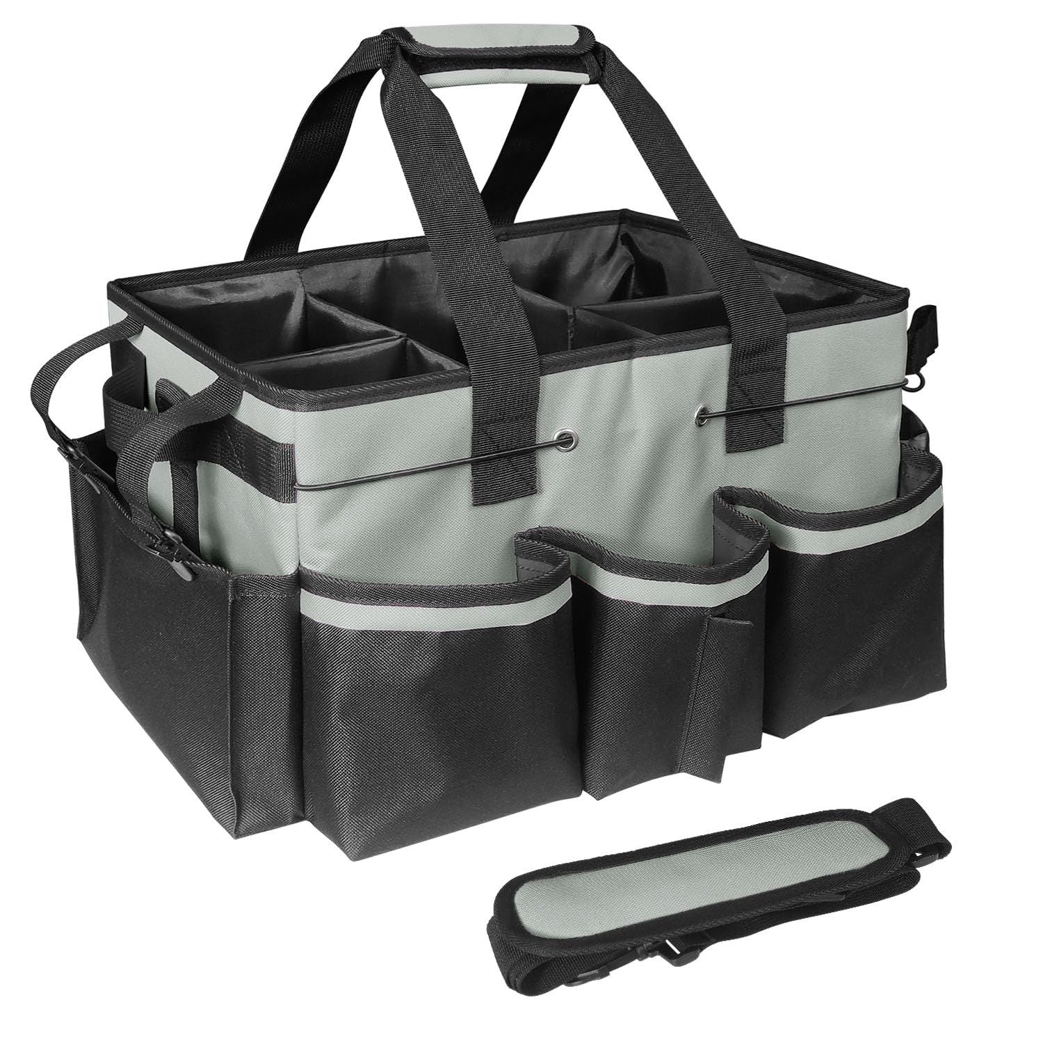 Wearable Cleaning Caddy, Cleaning Caddy Supplies Organizer with Handle & Shoulder Straps for Housekeepers, Under Sink & Car Cleaning Tool Organizers Bag with 4 Foldable Divider (MediumGrey)