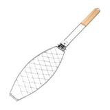 Stainless Steel BBQ Fish Basket, Large, Silver  Large Fish Grilling Rack for Grill Fish Vegetables Shrimp, Folding Stainless Steel Grill Basket with Removable Wooden Handle