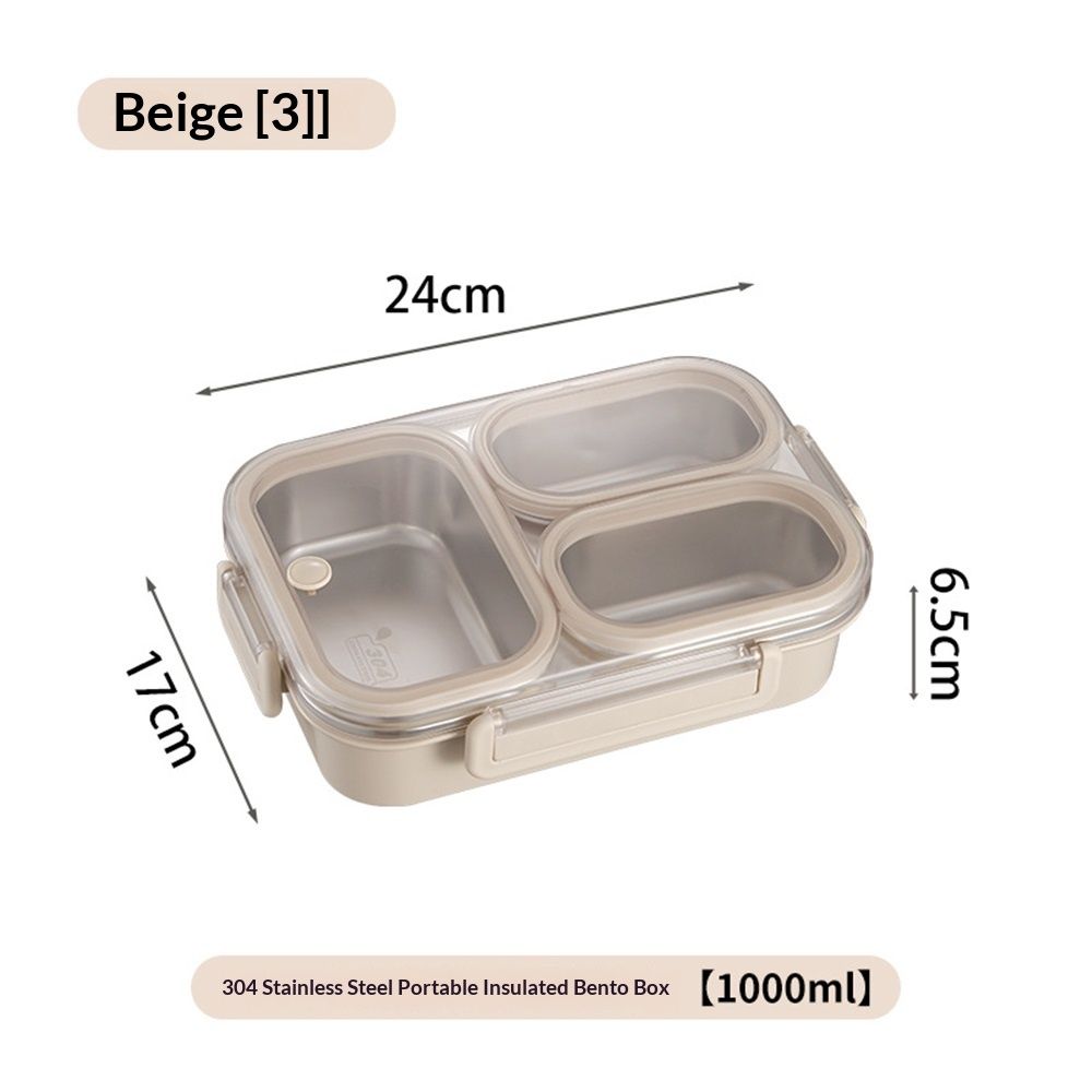 Stainless Steel Lunch Box for Kids & Adults  Leakproof 3 Compartment Metal Lunch Container - 18/8 Stainless Steel Bento Box - Ideal for School, Office & Outdoor - Dishwasher Safe (Cream)