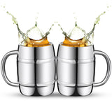 2 Pcs 304 Stainless Steel Barrels Mugs 16 oz Double Wall Coffee Cup Beer Cup with Handle for Party Travel Tumbler Tea Insulated Cold Hot Drinks
