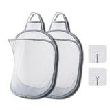 Mesh Collapsible Small Wall Laundry Baskets，Hanging Laundry Hamper，for Hotel, University Dormitory Use  (Two gray ones including adhesive hooks)