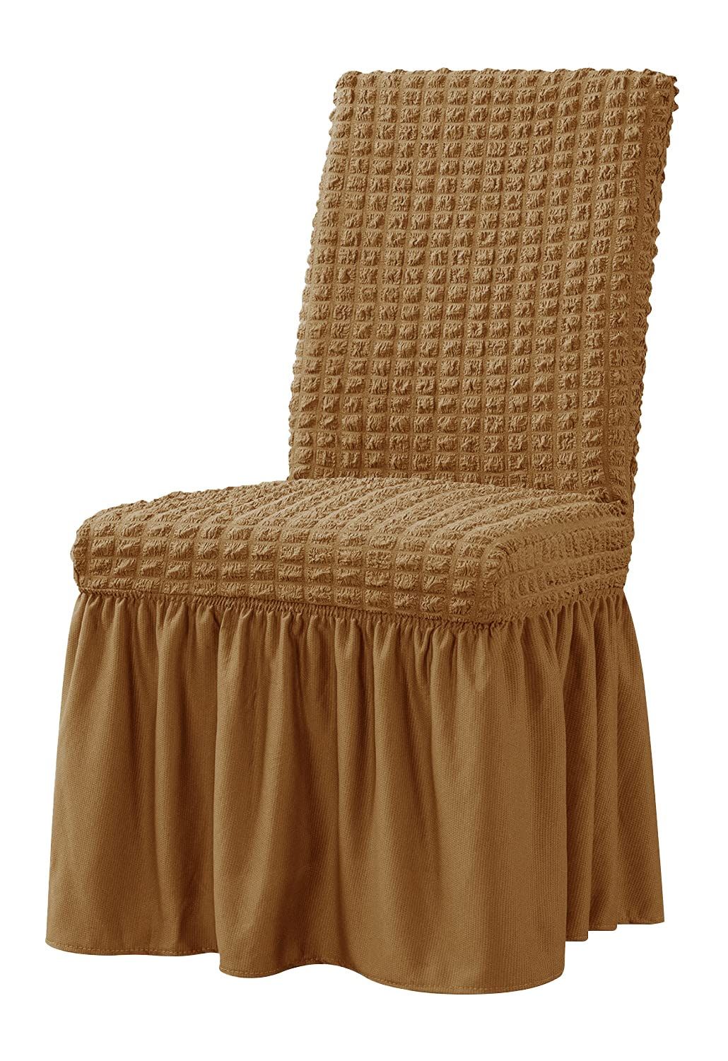 Restaurant chair cover 1-piece set elastic dining chair cover anti slip washable furniture protection cover, with skirt, suitable for hotel ceremony parties (khaki color)