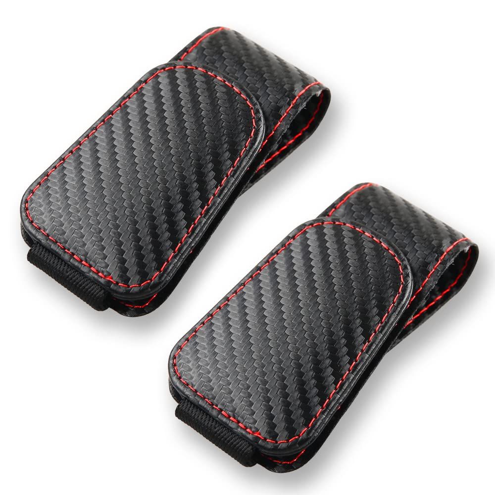2Pcs Sunglass Holder for Car, Magnetic Leather Eyeglass Hanger Clip for Car Sun Visor, Sunglasses Holder and Ticket Card Clip for Car Visor Accessories (Carbon Fibre Black)