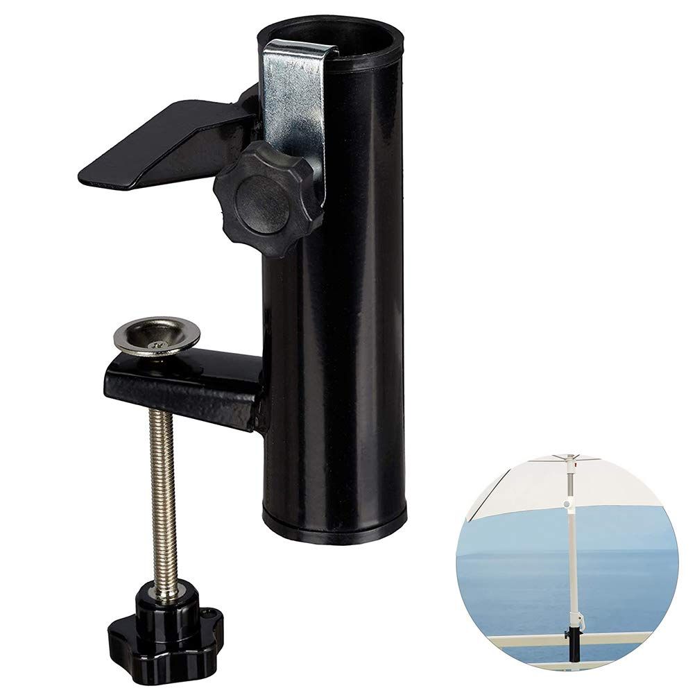 Patio Umbrella Holder Bench Deck Umbrella Stand Clamp Holder Clip Beach Fishing Umbrella Mount Clamp for Balcony Deck Black