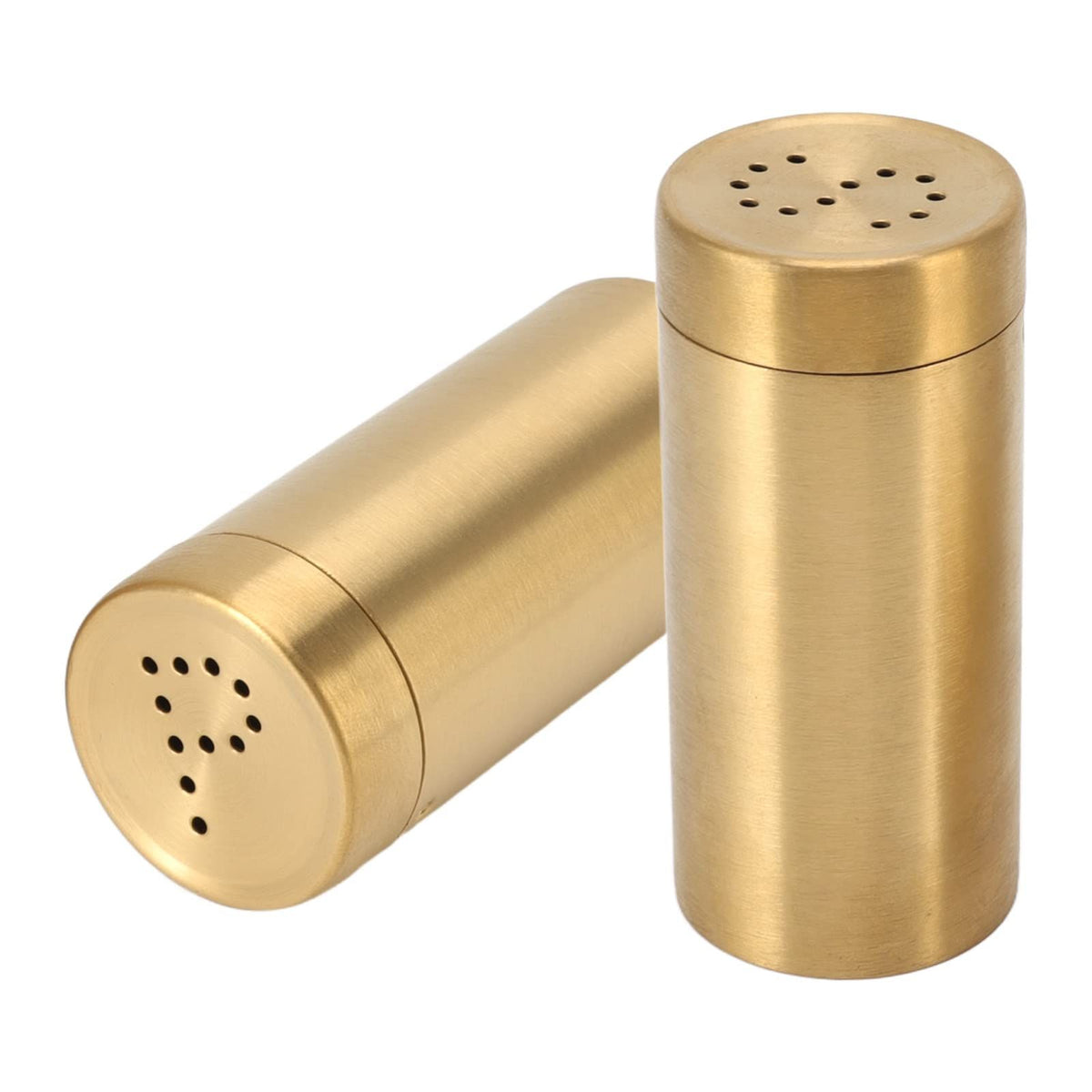 2Pcs Salt and Shakers Set,  Stainless Steel Salt and Dispenser Gold Jar Rustproof Seasoning Bottle Easy Filling Salt and Shakers for Modern Home Kitchen（golden）