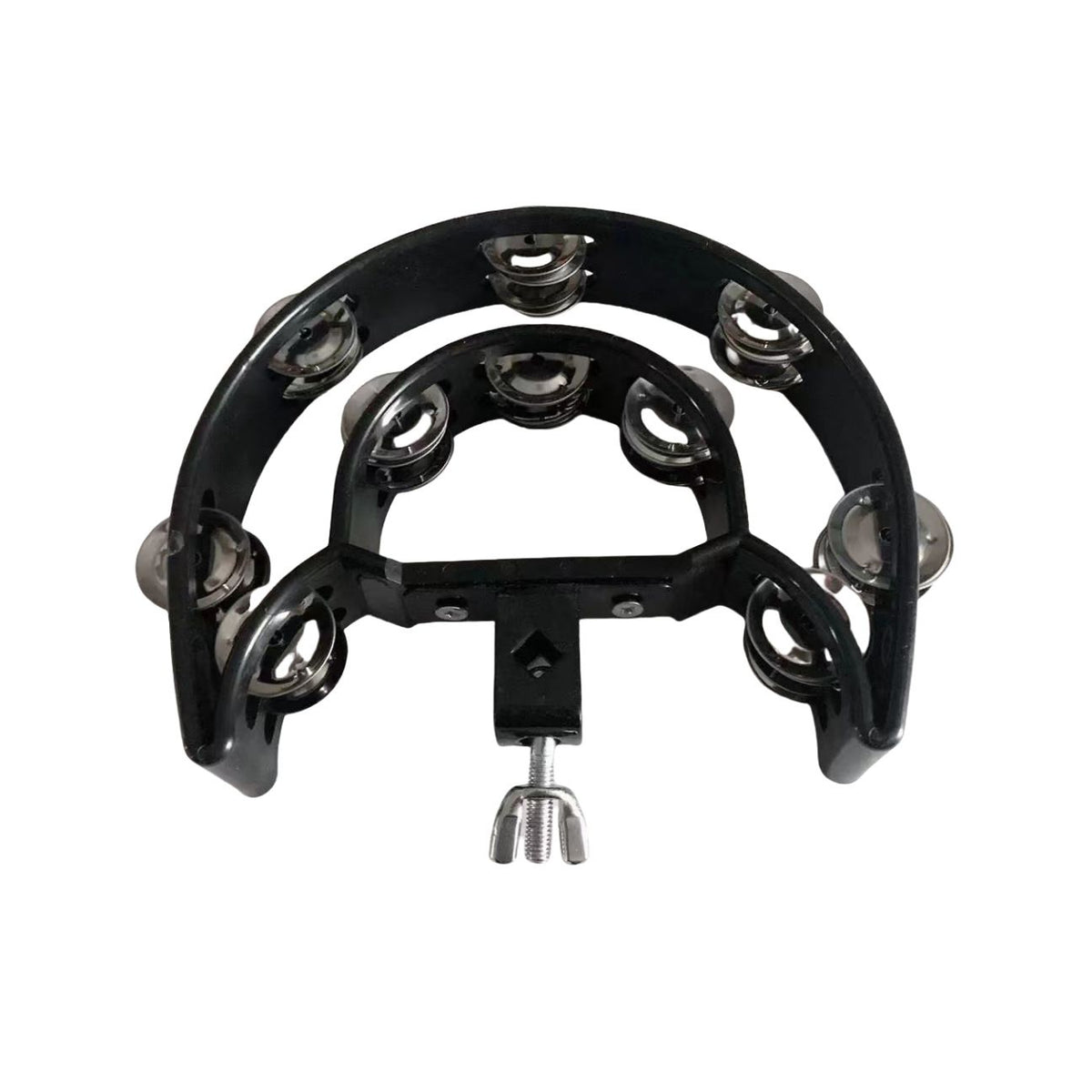 Tambourine Half Moon Mounted Double Row Bells with Mounting Eye Bolt Tambourine for Drum Set for Kids, Adults, Party