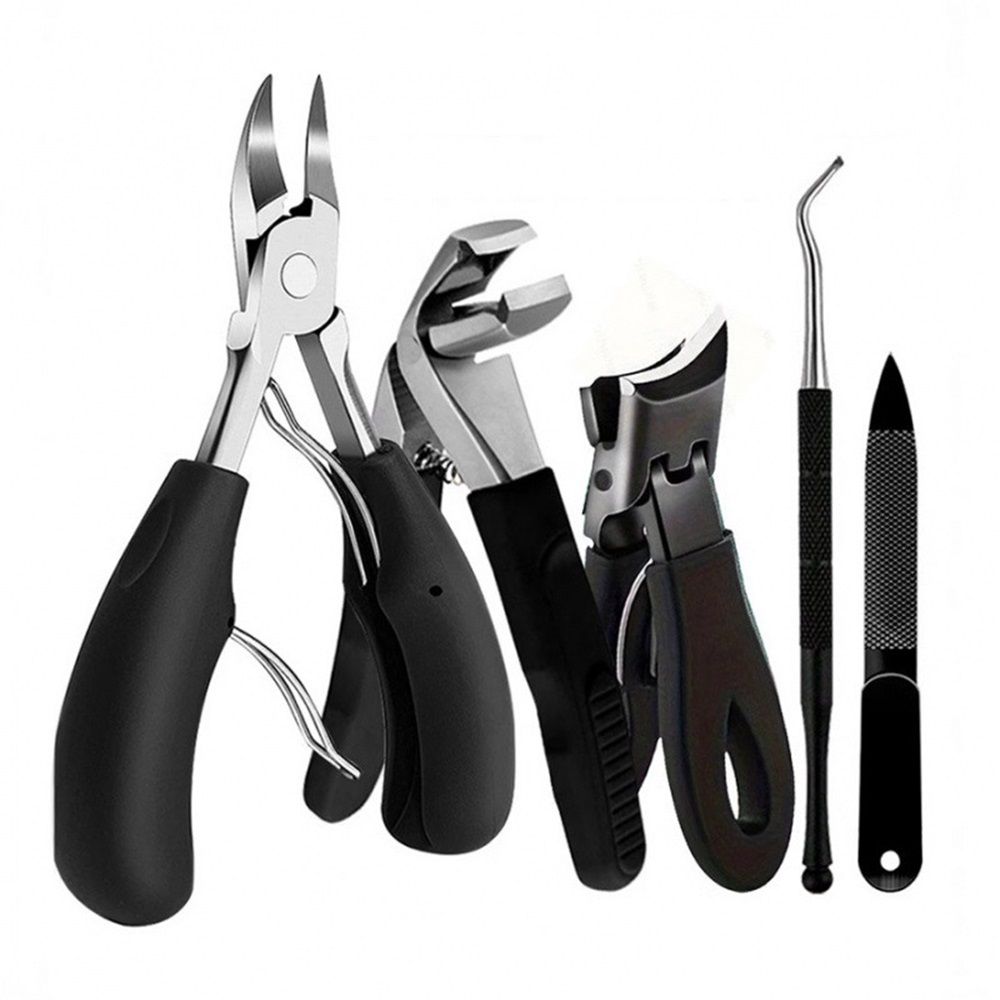 5pcs Toenail Clippers for Thick Toenails for Seniors, Angled Head Large Toe Nail Clippers Set for Men, Heavy Duty Ingrown Toenail Clippers with Long Handle, Ultra Sharp Slanted Nail Cutter Wide Jaw