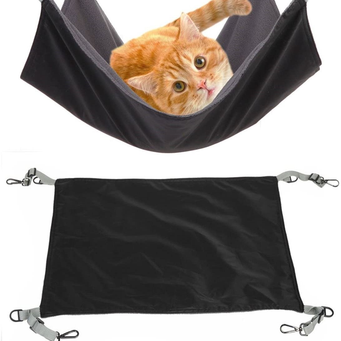 Cat Hammock for Cage - Hanging Washable Soft Outdoor Mat, Waterproof Cooling Bed for Large Kittens 16.5*22 in (Black)