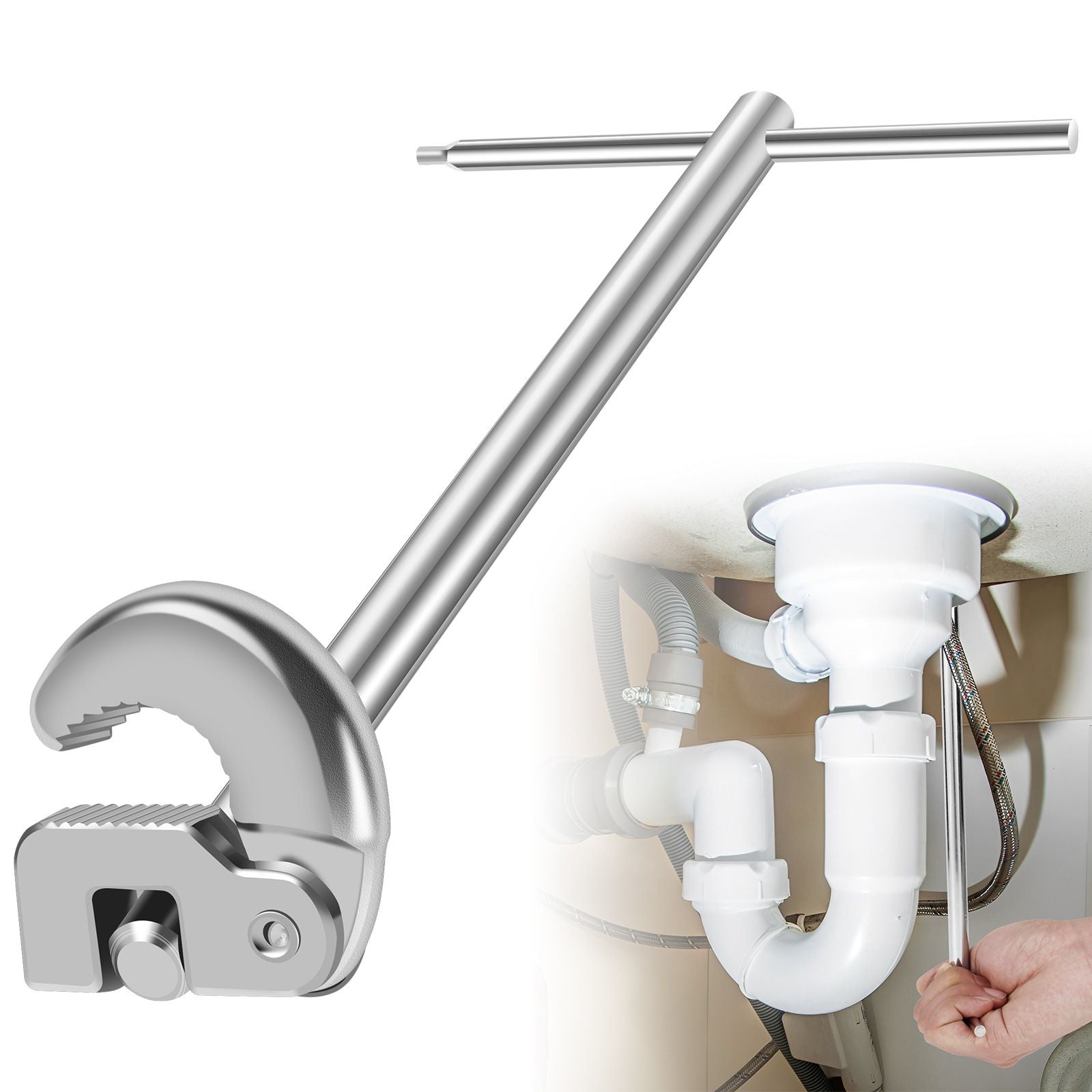 11.7" Basin Wrench, Sink Wrench, Adjustable Tap Nut Spanner Basin Spanner, Capacity of 3/8" to 1-1/4" for Fixing Back and Union Nuts Under Sink