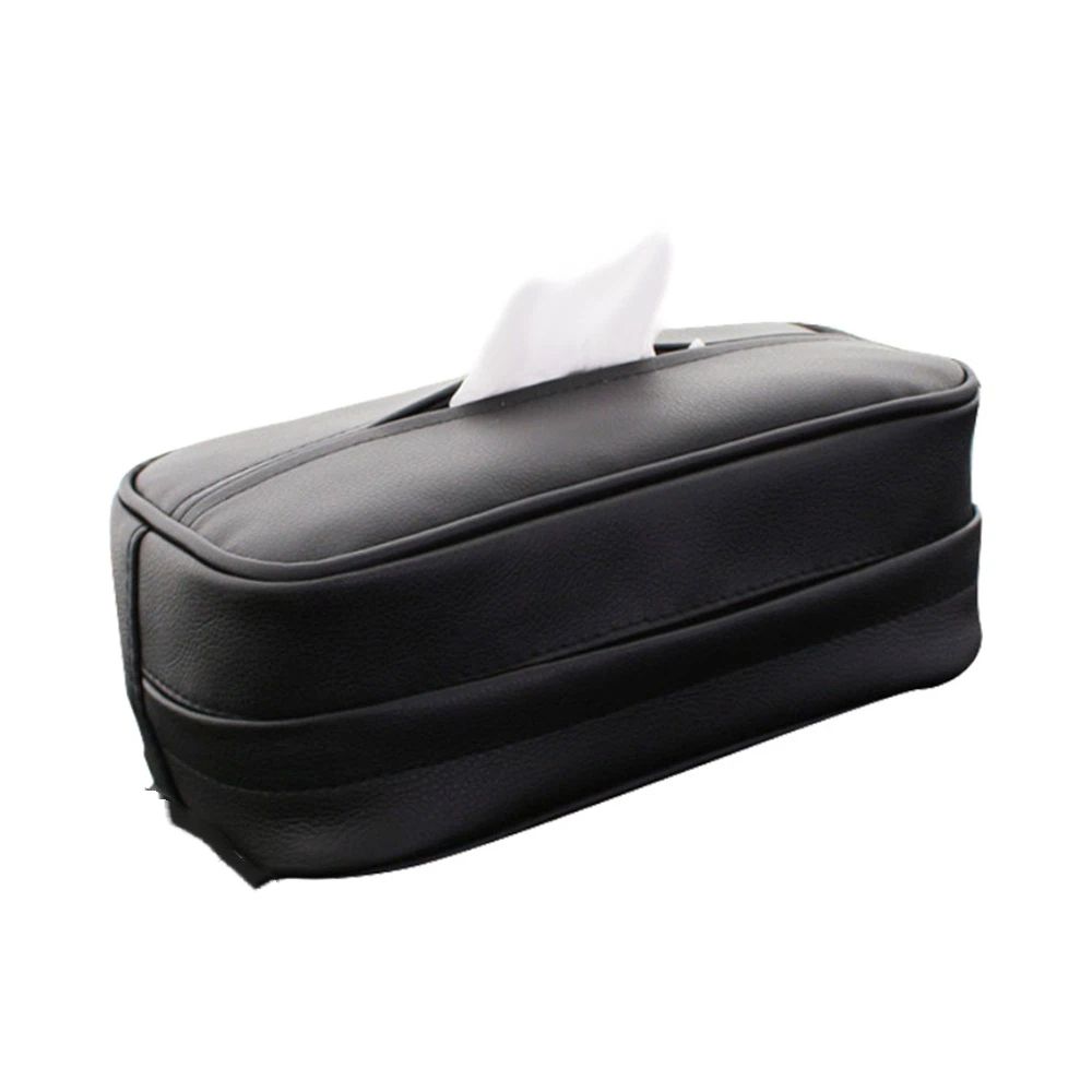 Car Sun Visor Tissue Case Holder Paper Towel Bag Cover, Back Seat Headrest Hanging Napkin Clip（black）
