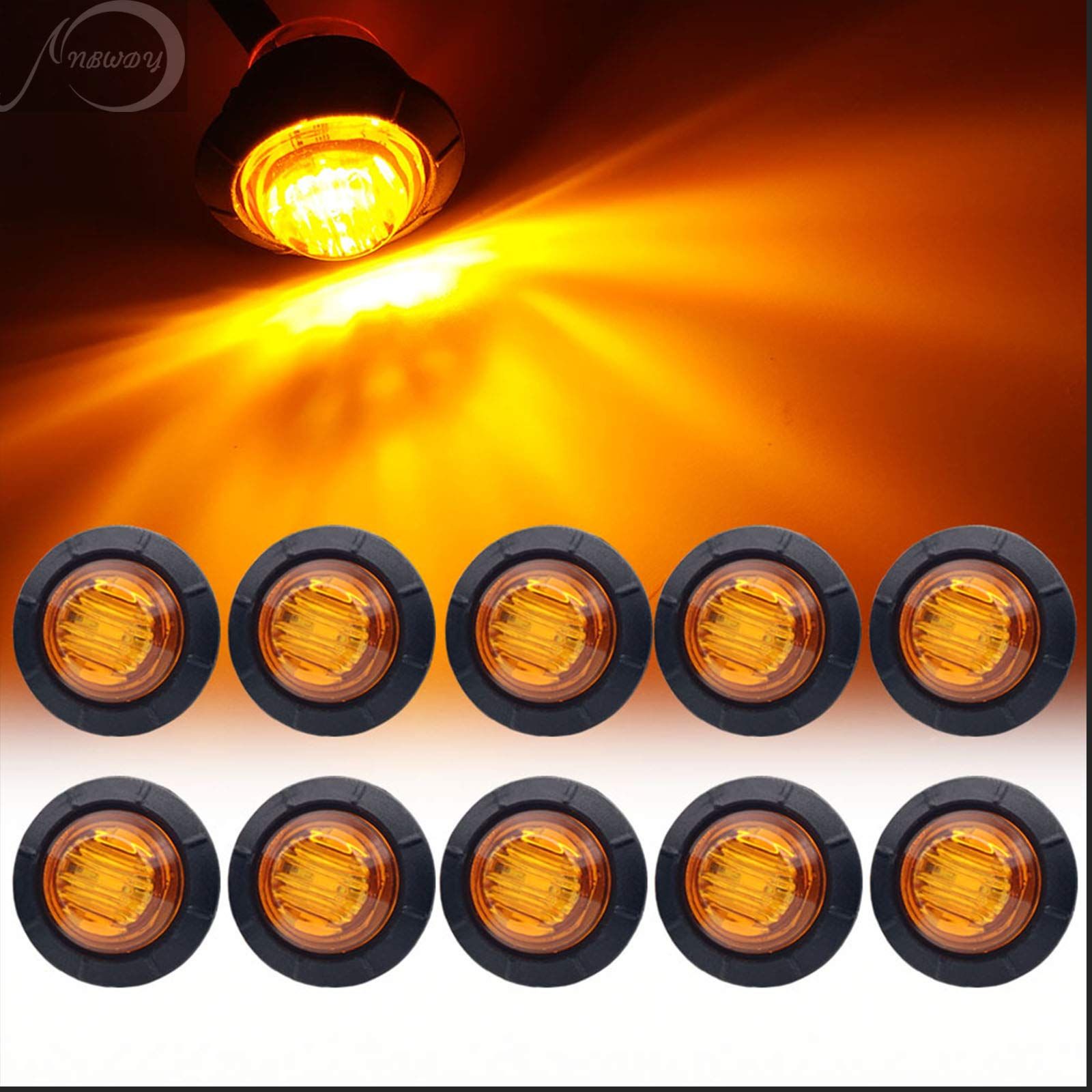 (Pack of 50 ）Mini Round Amber LED Side Marker Turn Signal Light Clearance Lamp for Truck Trailer Marine Waterproof 12V DC