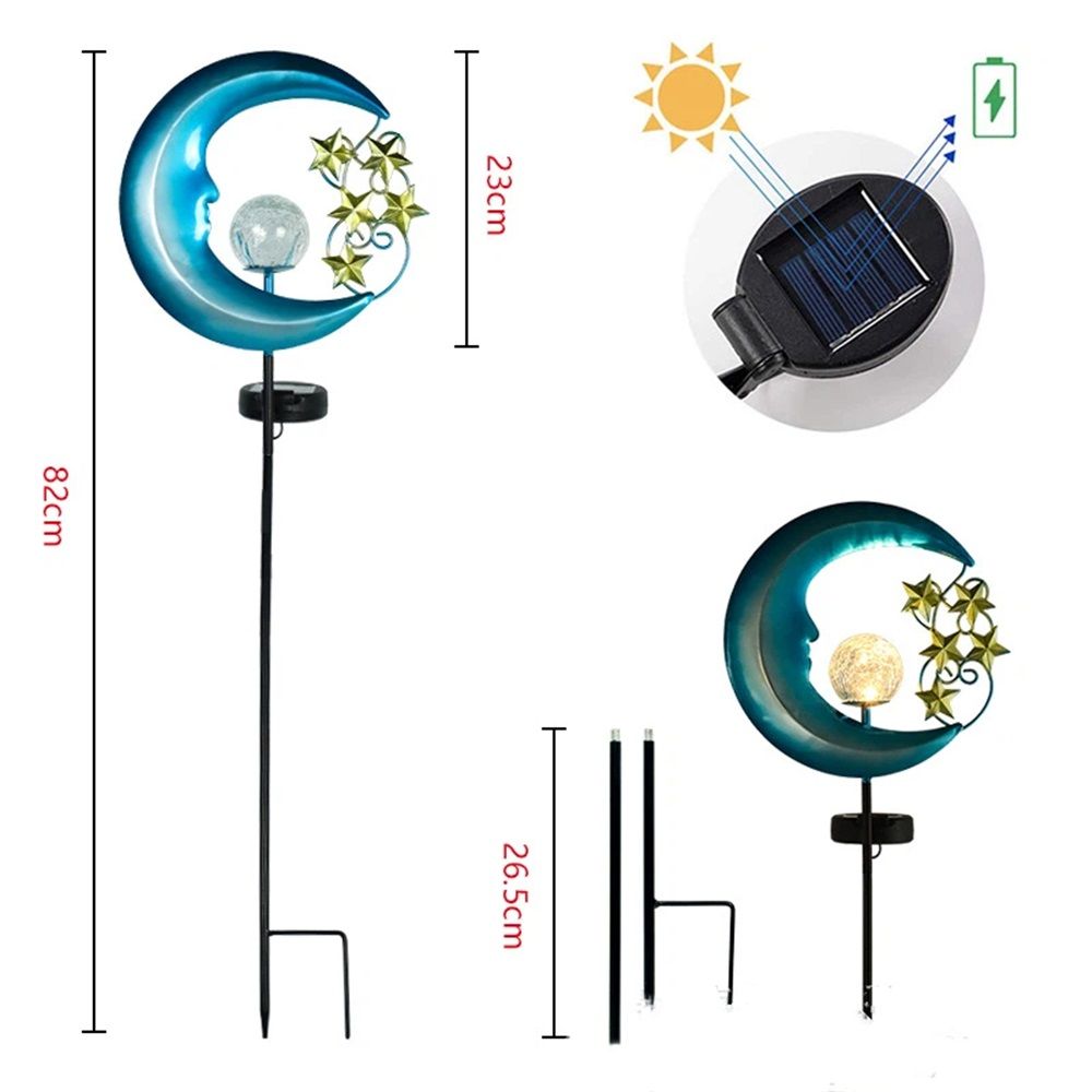 Stars Moon Solar Lights Outdoor - Solar Powered Garden Lights Decorative Crackle Glass Globe Led Waterproof Landscape Lighting for Pathway,Yard,Lawn,Patio