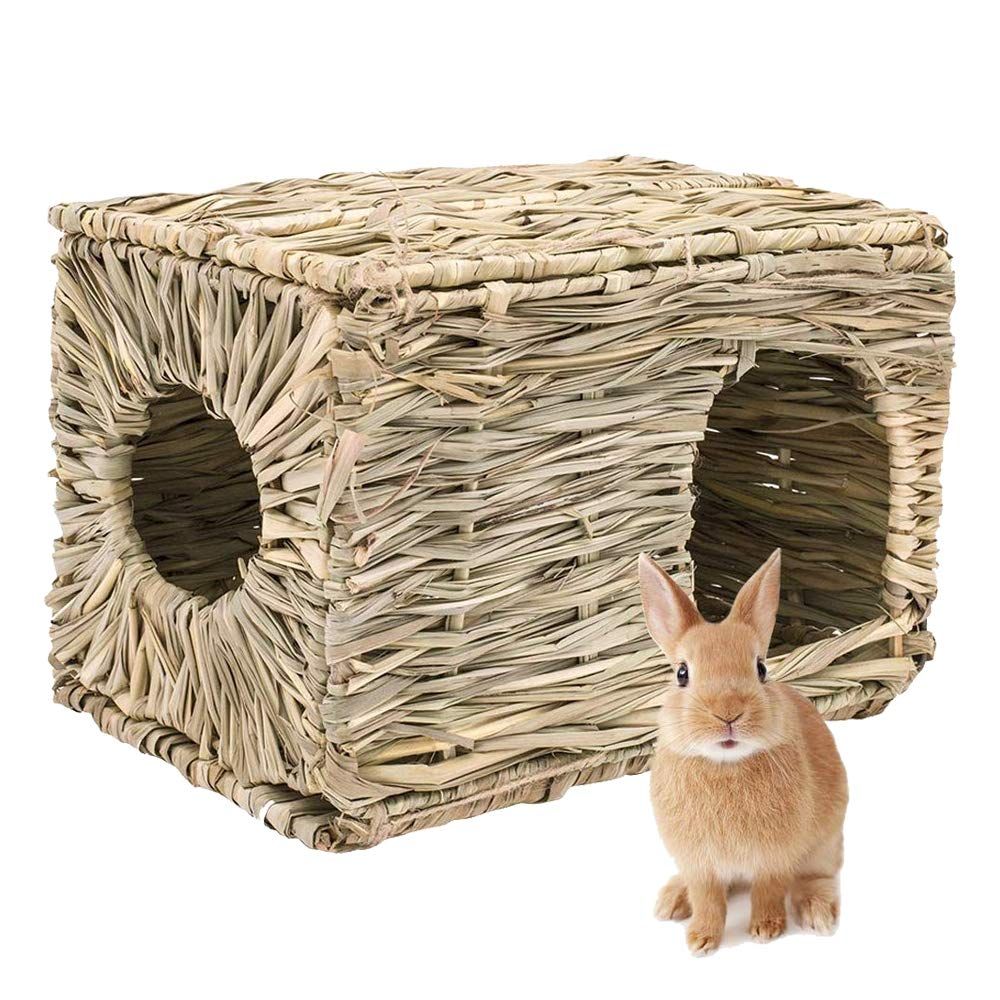 Rabbit Grass House - Natural Hand Woven Seagrass Play Hay Bed, Hideaway Hut Toy for Bunny Hamster Guinea Pig Chinchilla Ferret