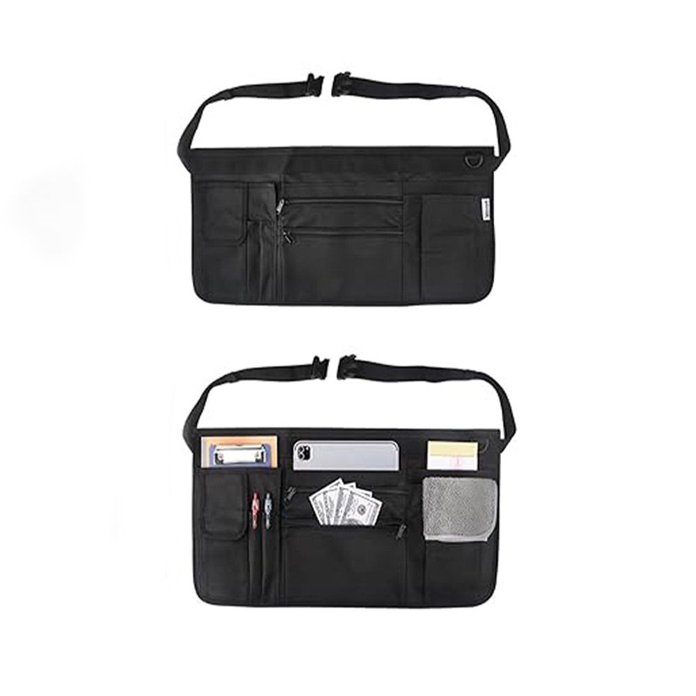 Waitress Apron with 7 Pockets — Black Half Bib with Zippers & Adjustable Belt, Waist Apron for Women/Men, Restaurant Servers, Kitchen Staff（Only one waist bag）