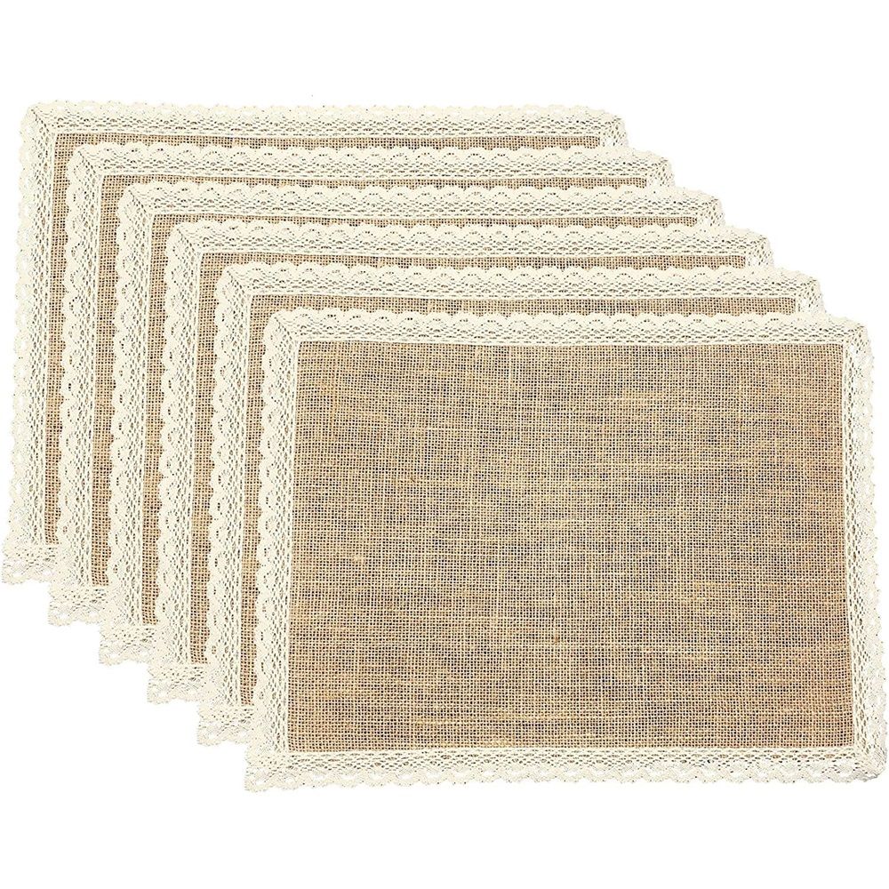 Placemats and Lace Jute Rustic Farmhouse Table Mats Table Decor & One of Life's Little Home Luxuries for Special Occasions, Parties, Weddings, BBQ's, Holidays (Set of 6)