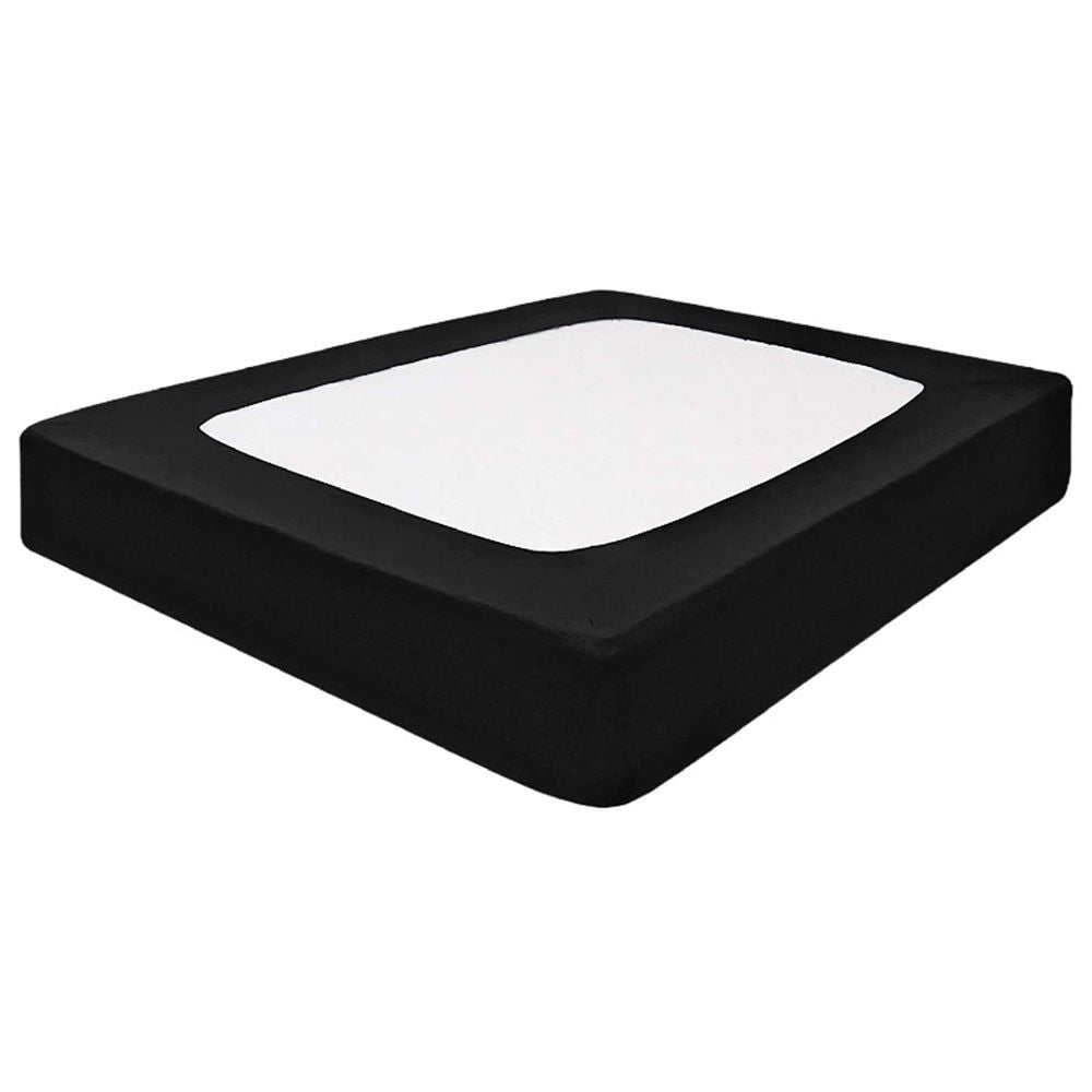 Box Spring Cover Queen Size, Alternates for Bed Skirt, Smooth and Elastic Woven Material Wrap Around 4 Sides of The Box Spring, Wrinkle & Fading Resistant, Washable, Dustproof, Black