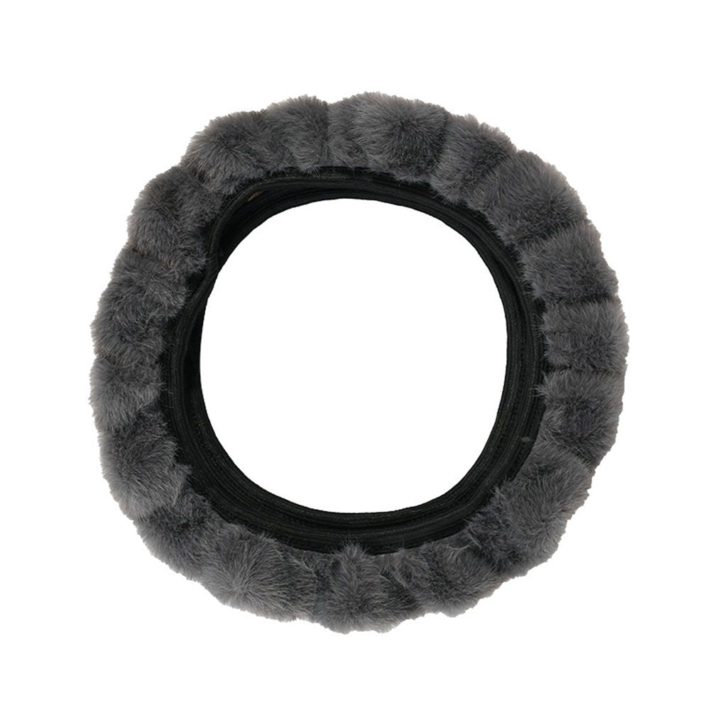 Steering Wheel Cover Premium Luxury Genuine All-Season Non-Slip for Cars Fits, Plush Fur Cute Auto Accessories, Gray（38cm）