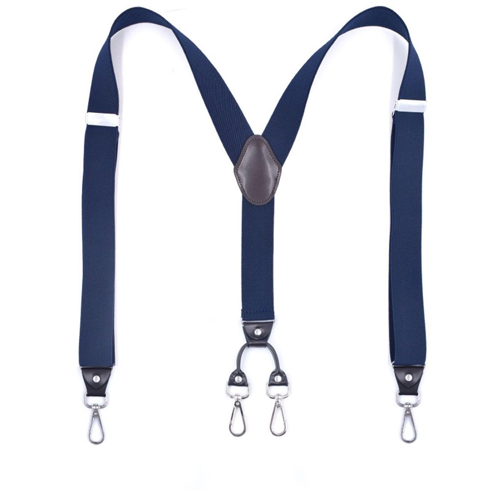 Men's Y-Back Wide 4-Clips Adjustable Suspenders,Male Vintage Casual Wedding Party Trousers Strap Husband's Gift(Dark Blue)