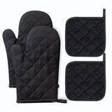 Oven Mitts and Pot Holders 4 pcs Set,High Heat Resistant 500 Degree Extra Thicken Long Kitchen Cotton Oven Glove for Cooking (,Black)