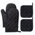 Oven Mitts and Pot Holders 4 pcs Set,High Heat Resistant 500 Degree Extra Thicken Long Kitchen Cotton Oven Glove for Cooking (,Black)